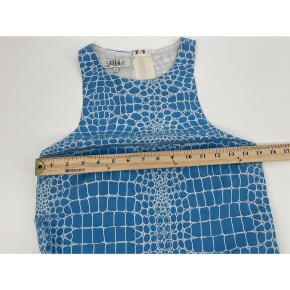 Tibi Mini Shift Racerback Dress Blue White Crocodile Print Women’s Size 2 - Picture 3 of 8